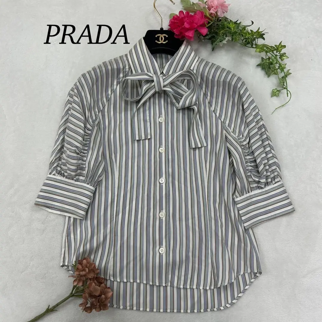 PRADA 2023 シルク　ボウタイブラウス PRADA*プラダ ボウタイリボンブラウス シルク100% ブラック 38