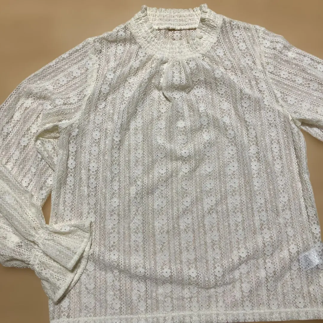 Thumbnail of GU Ivory Lace Blouse with Frill Neck