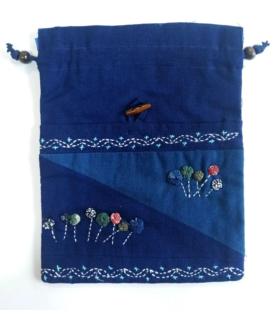 Thumbnail of ☆Price Reduction☆ Sashiko Embroidered Drawstring Pouch / Small Item Bag