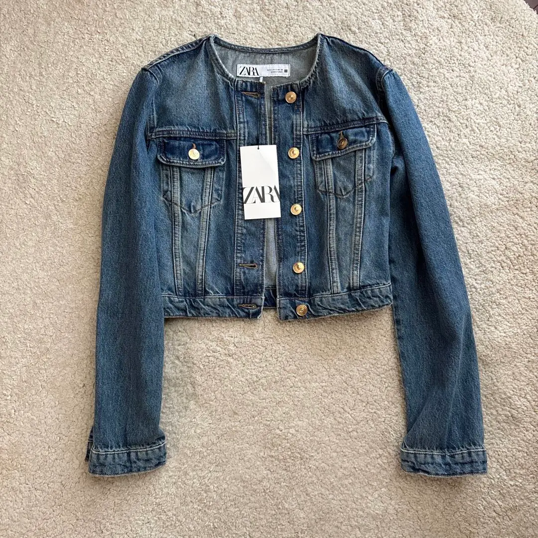 ZARA デニムジャケット ZWコレクション新品　Gジャン　ノーカラー ZARA デニムジャケット ノーカラー ショート丈｜Yahoo!フリマ
