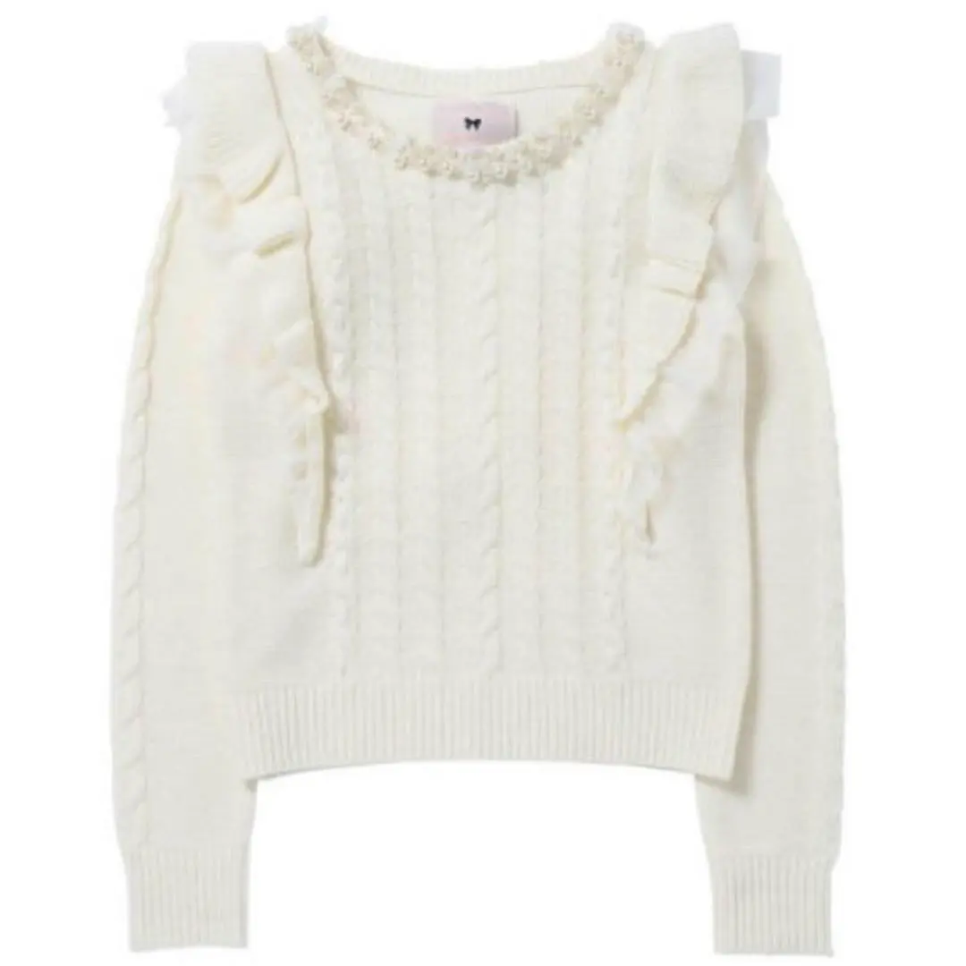 mille fille closet フリルリボン付きライトピンクニット mille fille closet by LODISPOTTO（ミルフィーユクローゼット