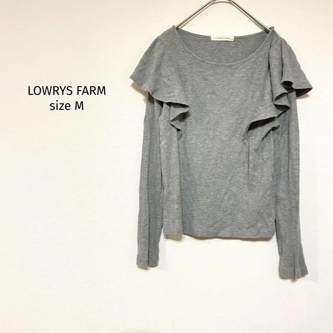 Thumbnail of Lowrys Farm Long Sleeve T-shirt Cut and Sew Gray Shoulder Frill M 929