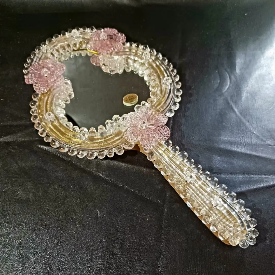 MURANO GLASS ITALY 34㎝ ムラノ ハンドミラー 手鏡 MURANO GLASS ITALY せよ 34㎝ ムラノ ハンドミラー 手鏡