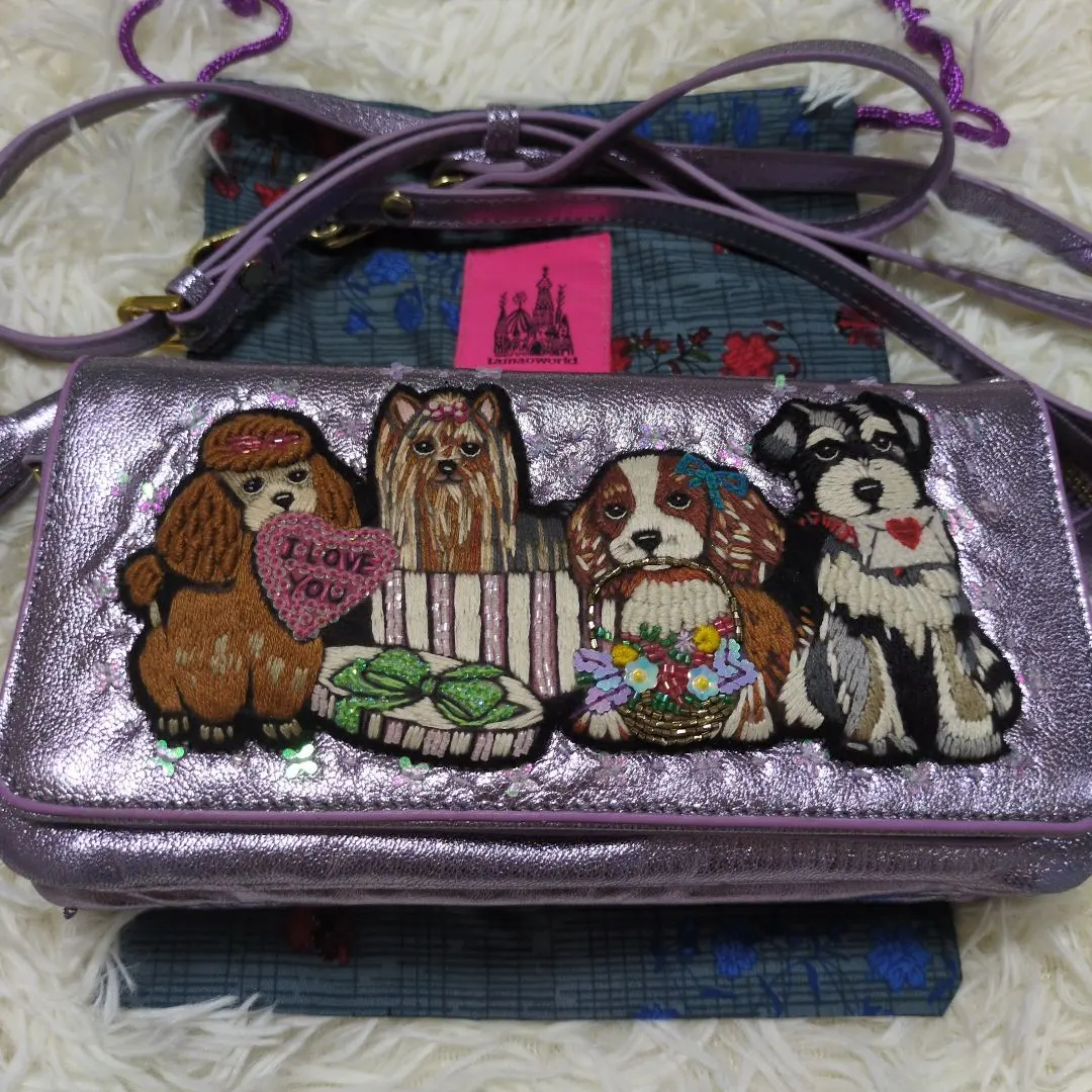 tamaoworld rooms別注 お財布ポシェット 犬刺繍 ラベンダー 2025年最新】tamao world ショルダーバッグの人気アイテム