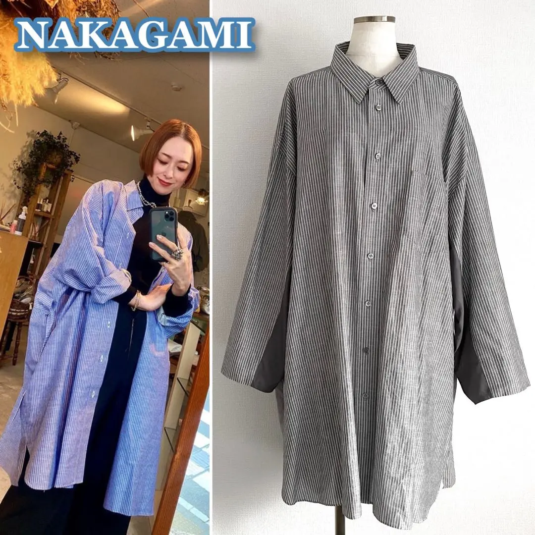 NAKAGAMI　ナカガミ　シャツ　ブラウス　バンドカラー　ラグランスリーブ NAKAGAMI ナカガミ シャツ ブラウス バンドカラー ラグランスリーブ
