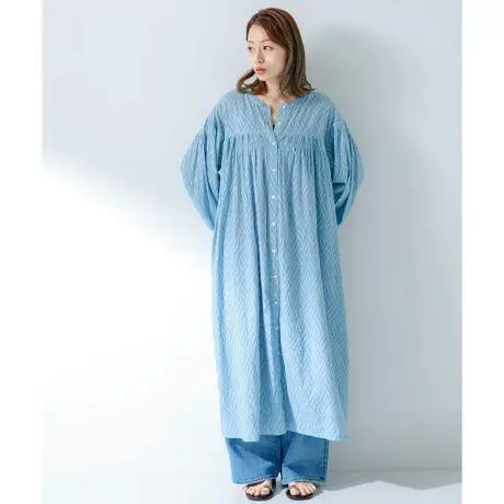 極美品✨ 藍色❤️ サニーレーベル 棉質葉紋提花连衣裙 的縮圖