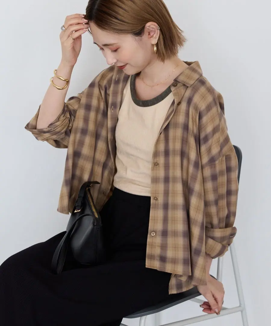 Thumbnail of AMERICAN HOLIC Easy Care Check Short Shirt Beige