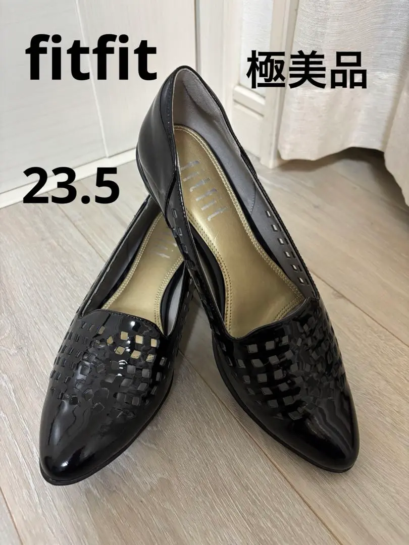 美品⭐︎fitfit 皮革鏤空高跟鞋（漆皮黑）23.5cm 的縮圖