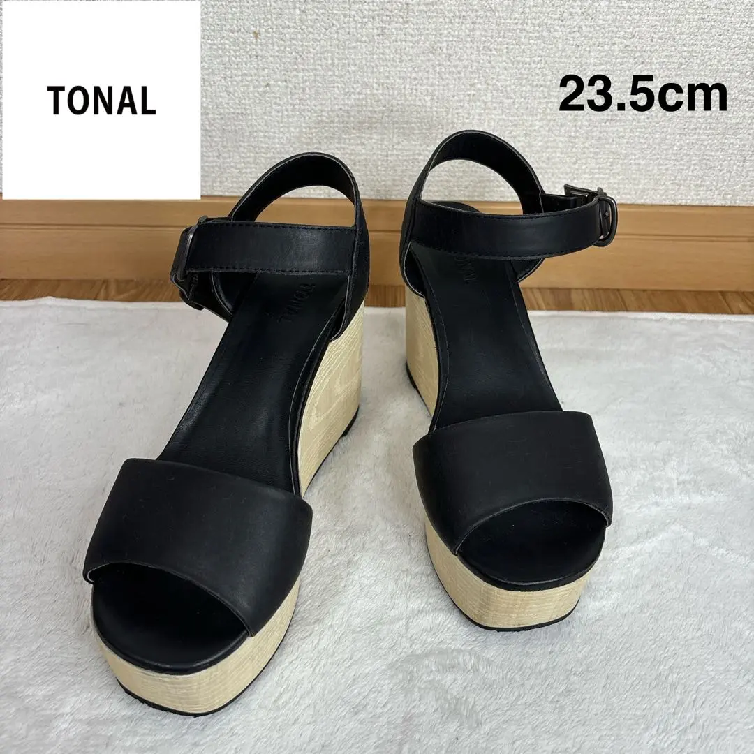 TONAL バックフリンジサンダル トーナル 黒 ハイヒール シンプル 無地 TONAL バックフリンジサンダル トーナル 黒 ハイヒール シンプル