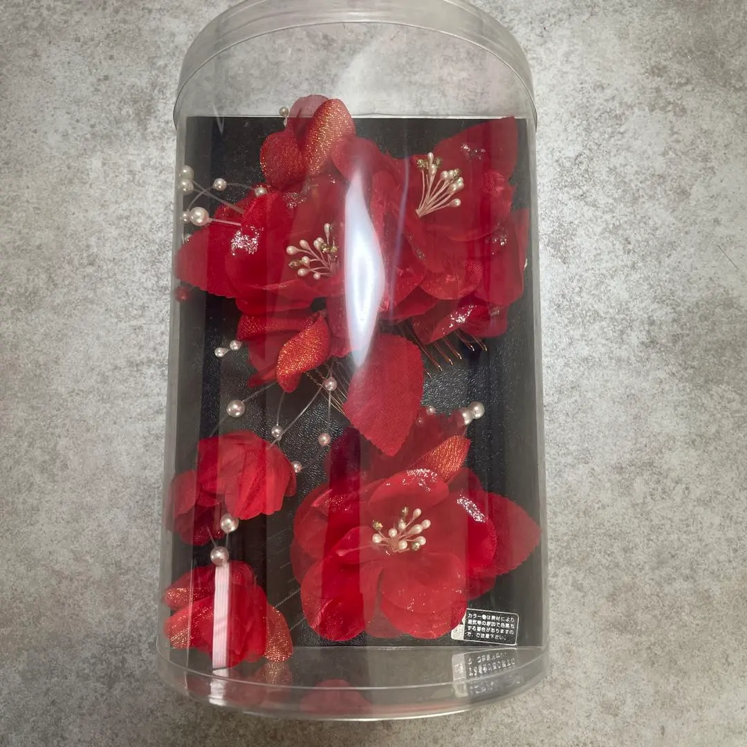 成人式 紅色山茶花 髮飾 的縮圖