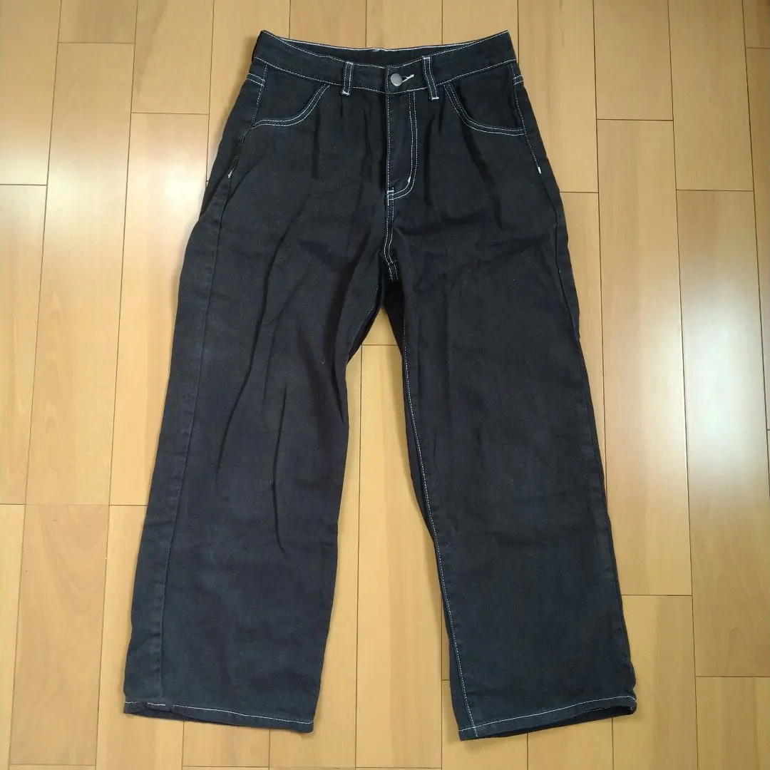 Thumbnail of Size S, around 150cm, dark denim straight leg pants