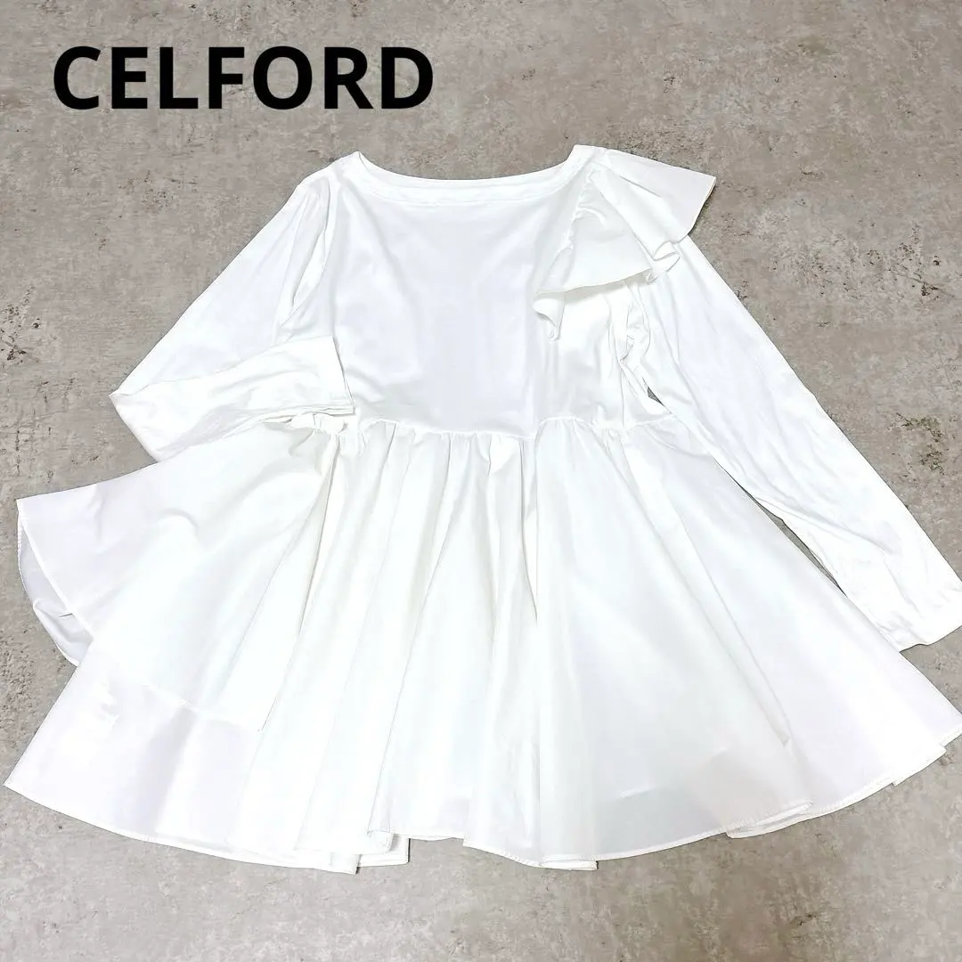 Thumbnail of Perfect Condition!✨ CELFORD Shoulder Frill Peplum Cut-and-Sewn Top, White