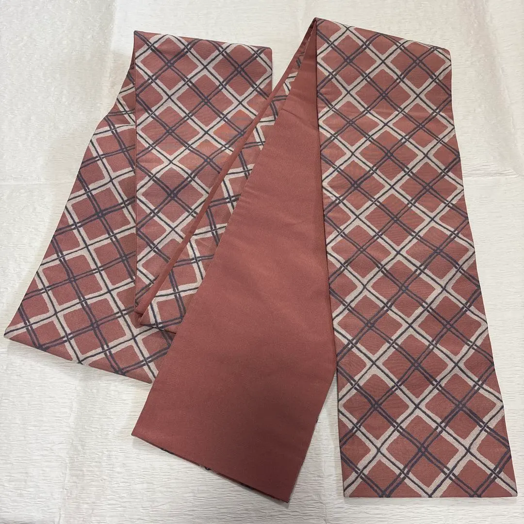 撫松庵 半幅帶 上品粉色格紋 的縮圖