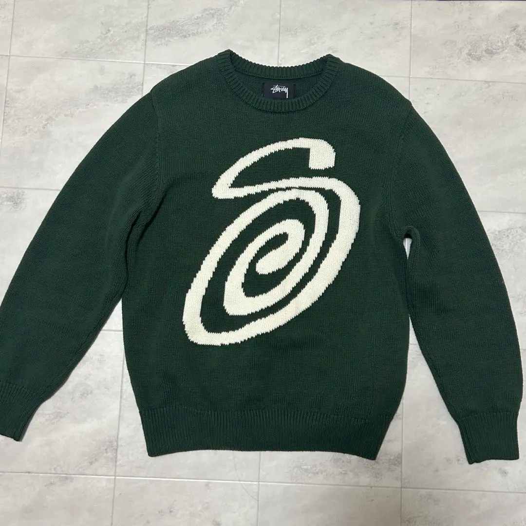 Stussy スワールロゴ ニットセーター L グリーン 売れ筋がひクリスマスプレゼント！ Stussy スワールロゴ ニット