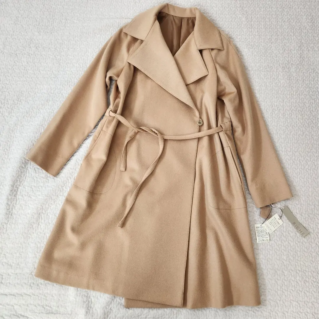 Thumbnail of Cashmere long coat, trench style, actress collar, belt, 3L, plus size