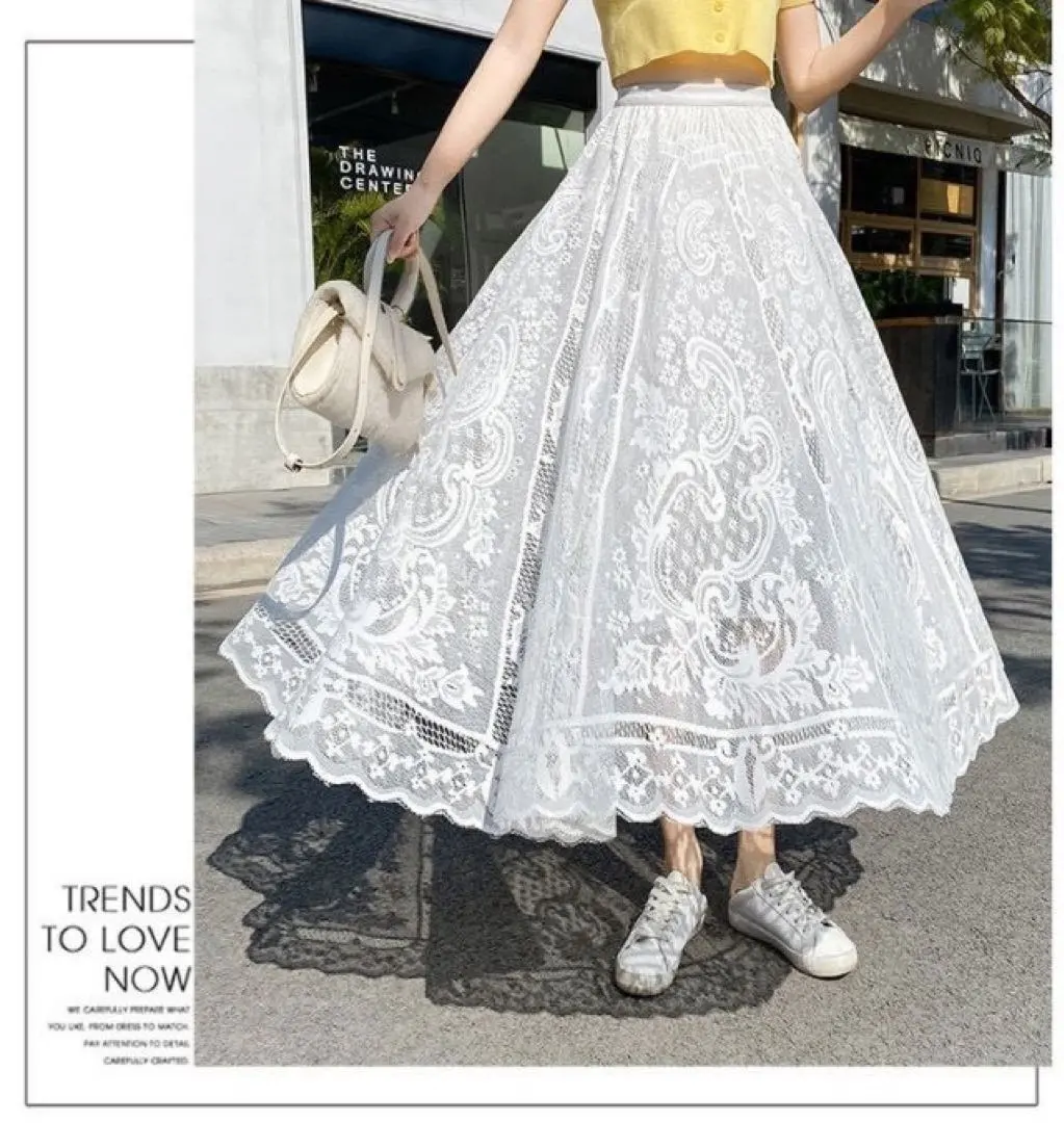 Thumbnail of Long skirt, lace, flare, sheer, floral, tulle, elegant, casual, white