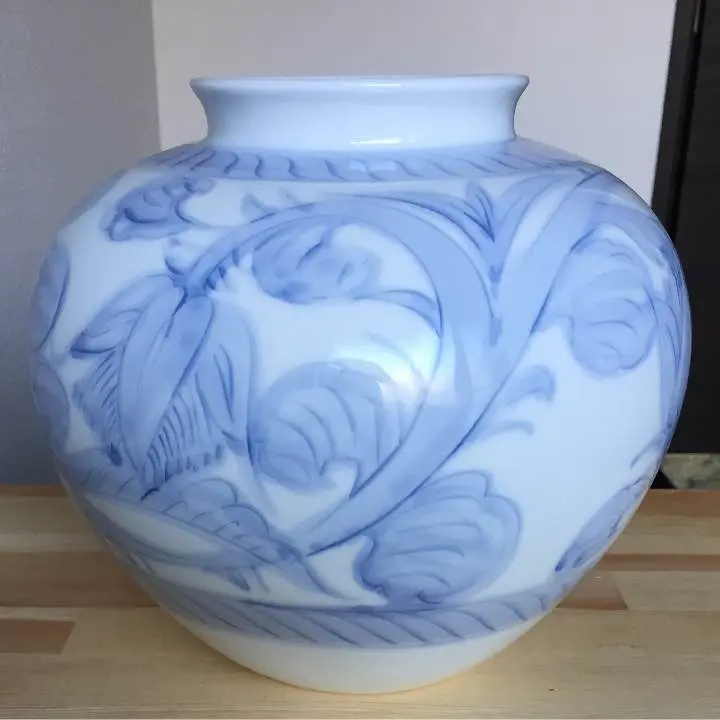 風仙窯　琥山作　花生　青　陶器製 Yahoo!オークション - 花瓶 琥山 有田焼 鳳仙窯 琥山作 花瓶 共