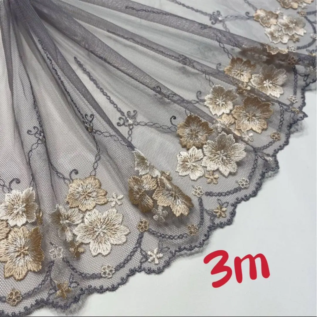 Thumbnail of s978 New 3m Floral Elegant Embroidered Lace Fabric Lace