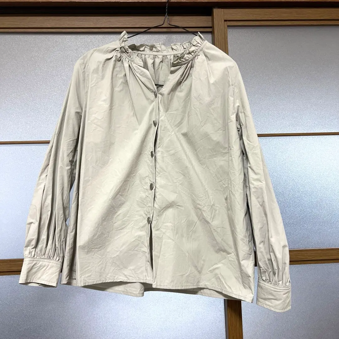 Thumbnail of Beige Frill Neck Long Sleeve Shirt N.