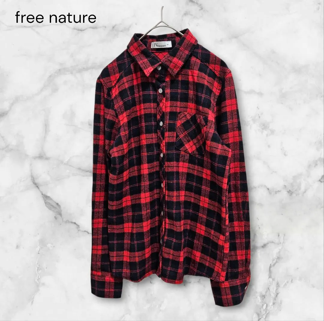 Thumbnail of Free Nature Check Flannel Shirt M Red x Black Brushed Material
