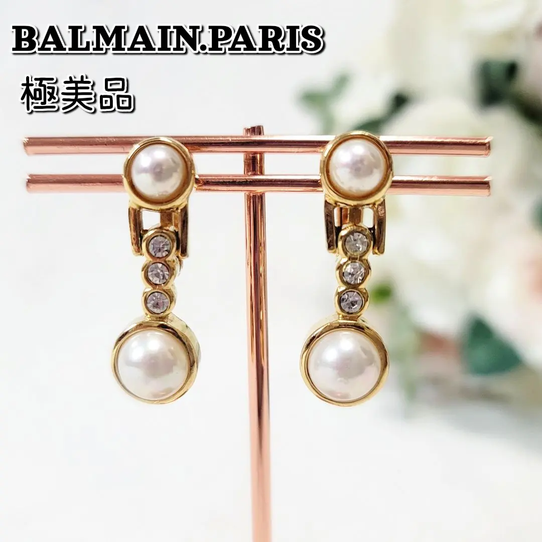 Thumbnail of Excellent Condition☆Balmain Paris Vintage Gold Pearl Rhinestone Earrings