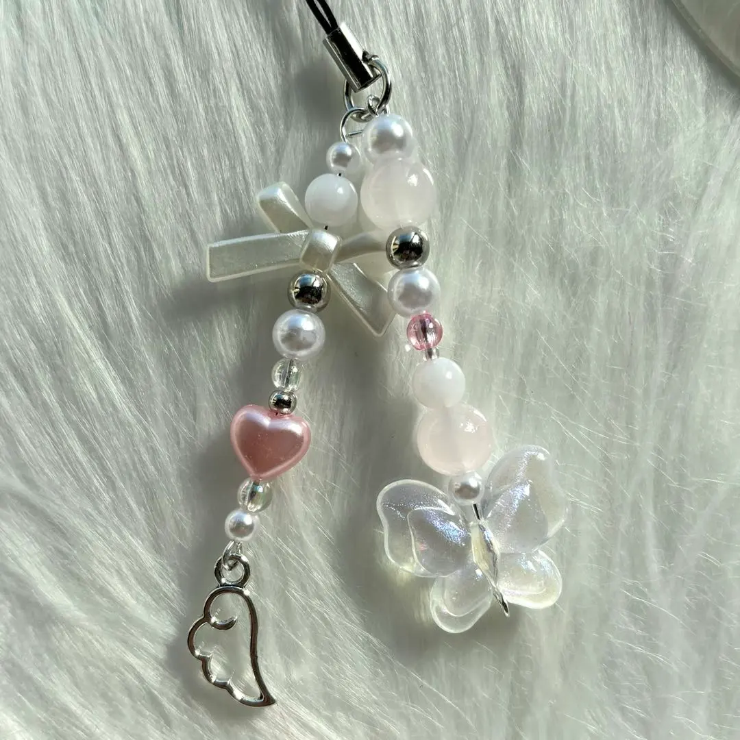 Thumbnail of Beaded Keyholder Beaded Strap Pink Ribbon Wings Korea Simple Butterfly