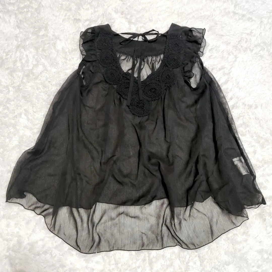 Thumbnail of [Rare] Self-Portrait Sleeveless Sheer Blouse with Embroidery, Black