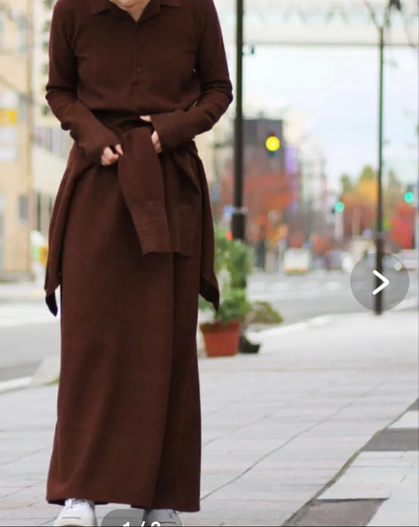 junmikami 鹿子紋提花拉梅針織連衣裙 棕色 的縮圖