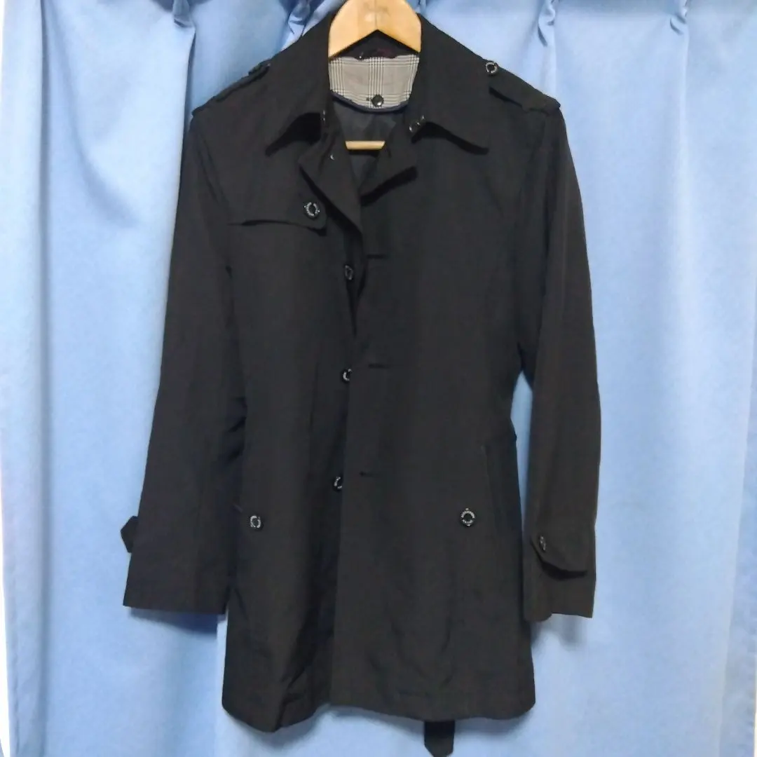 Thumbnail of Black belted stand collar coat