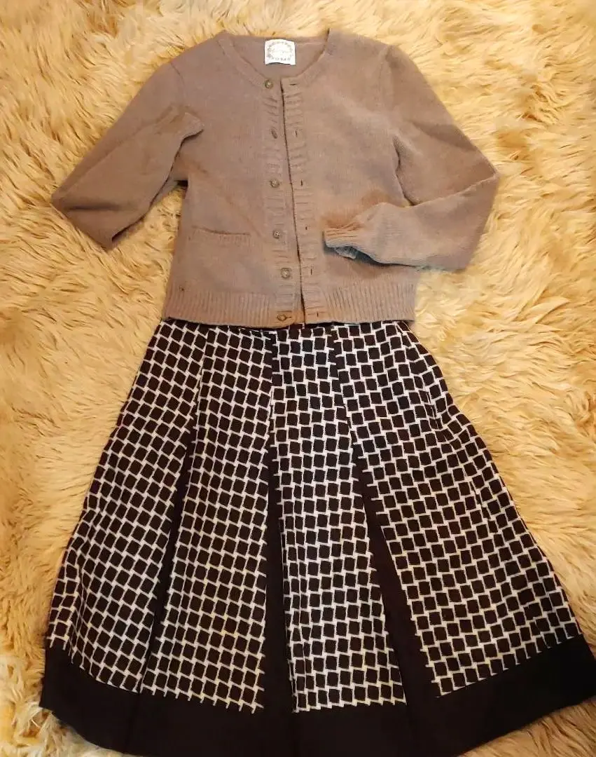 Thumbnail of Fields A-line Wool Pleated Check Brown Skirt