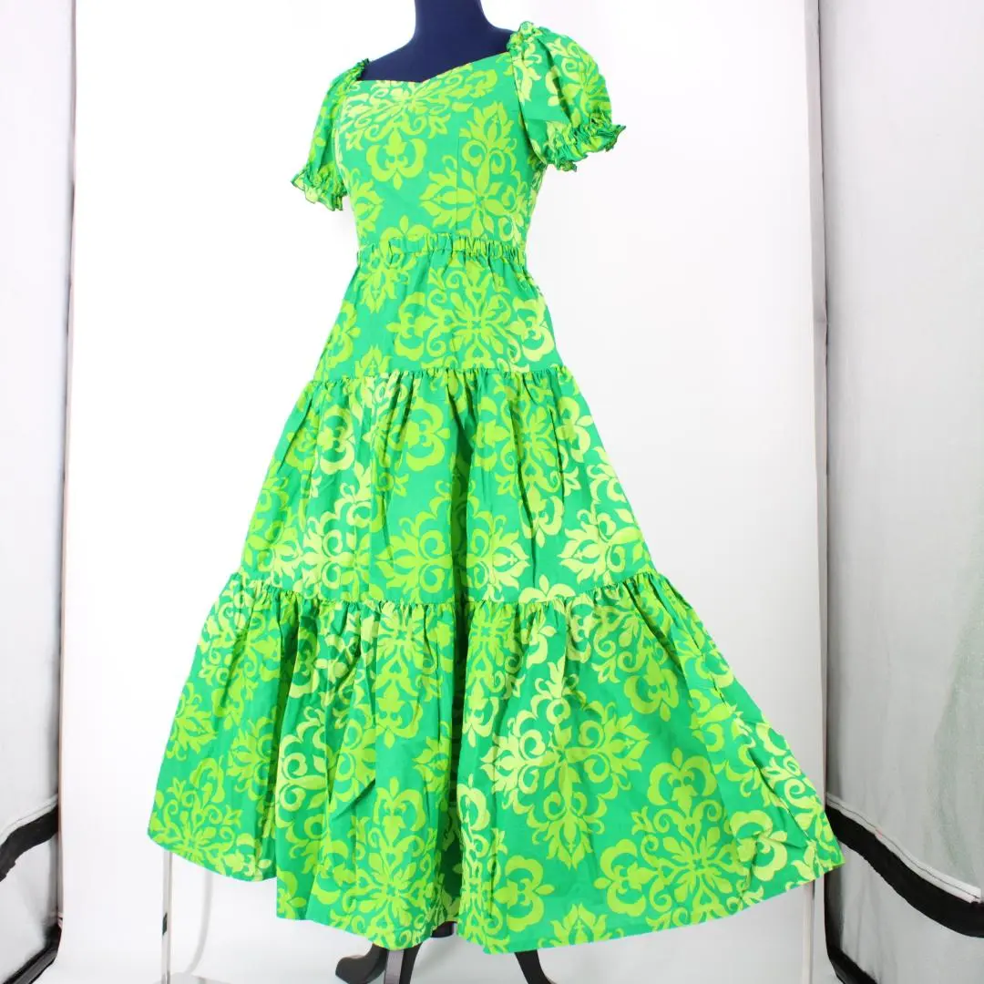【ジュニアサイズ用 美品 日本製 フラダンス衣装】ピンク Paondor フラダンス ケイキ(ジュニア) ミディ丈 ムームードレス ピンク