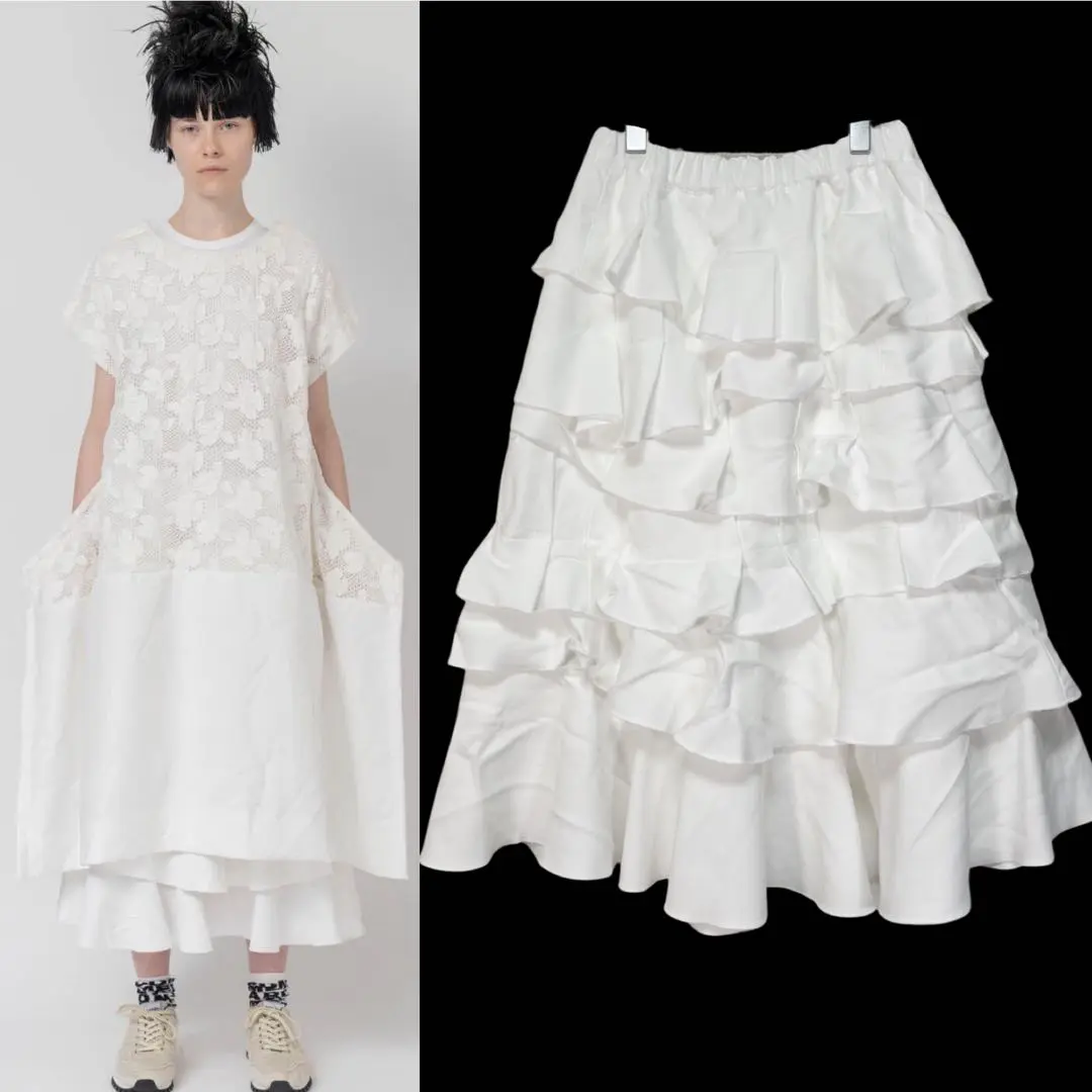 AD2021 コムデギャルソン コムコム変形段々フリル ロングスカート AD2021 コムデギャルソン comme des garons 異素材切替チュール