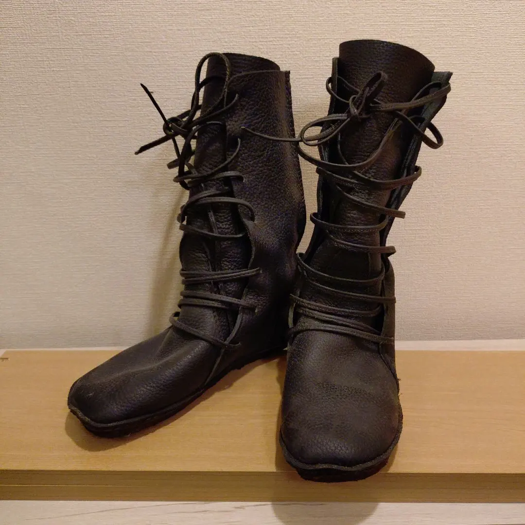 Thumbnail of KOOS Black Leather Lace-Up Long Boots