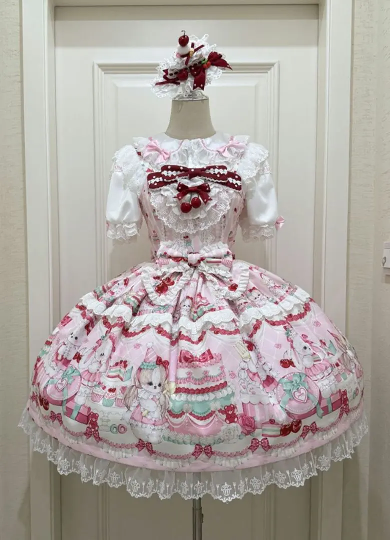 Thumbnail of Korean Lolita Dress JSK Gothic Lolita One-Piece Dress Ribbon Cute Mori Girl Pink