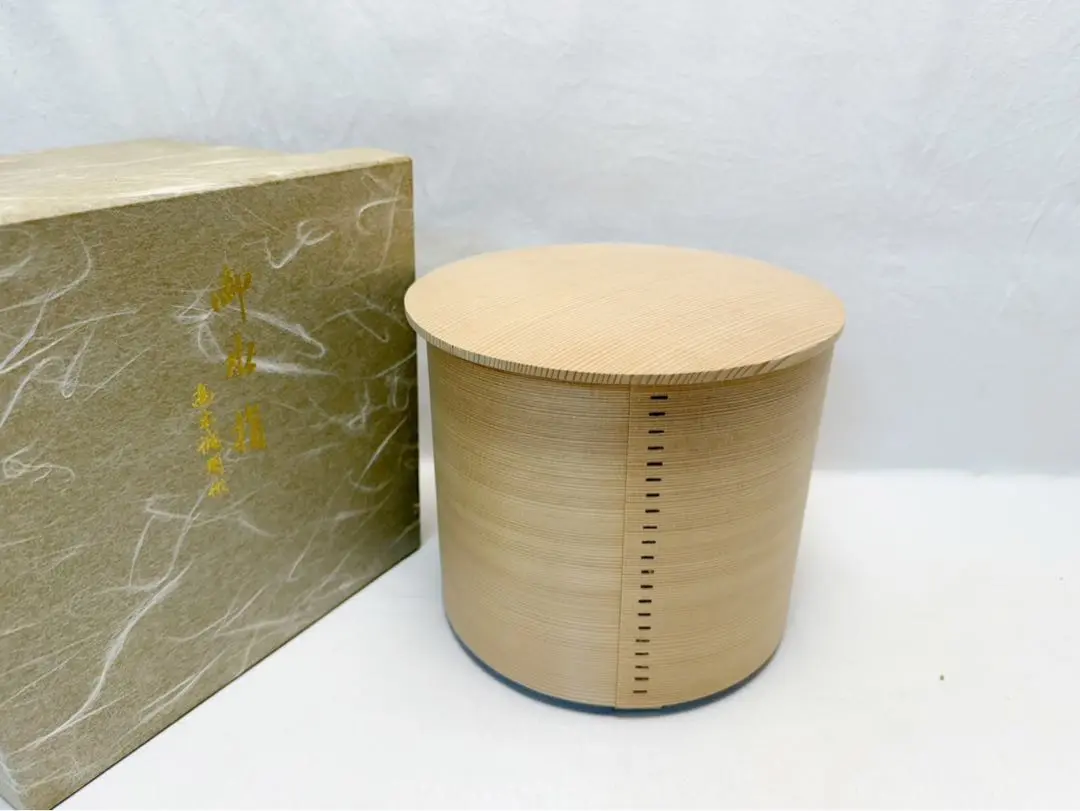 ほぼ未使用 茶道具 杉木地 曲げわっぱ 曲水指 綴目 煎茶道具 茶器 木工芸紙箱 ほぼ未使用 茶道具 杉木地 曲げわっぱ 曲水指 綴目 煎茶道具