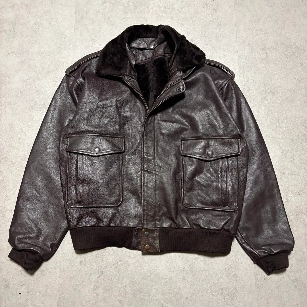【古著】飛行夾克 G-1 A-2 轟炸機 毛領 L 深棕 的縮圖