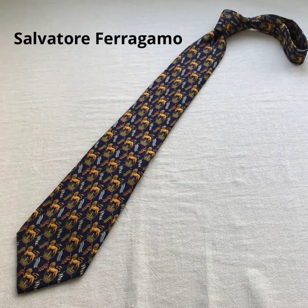 Thumbnail of Salvatore Ferragamo Tie Navy All-over Pattern Lion Silk【n3784】