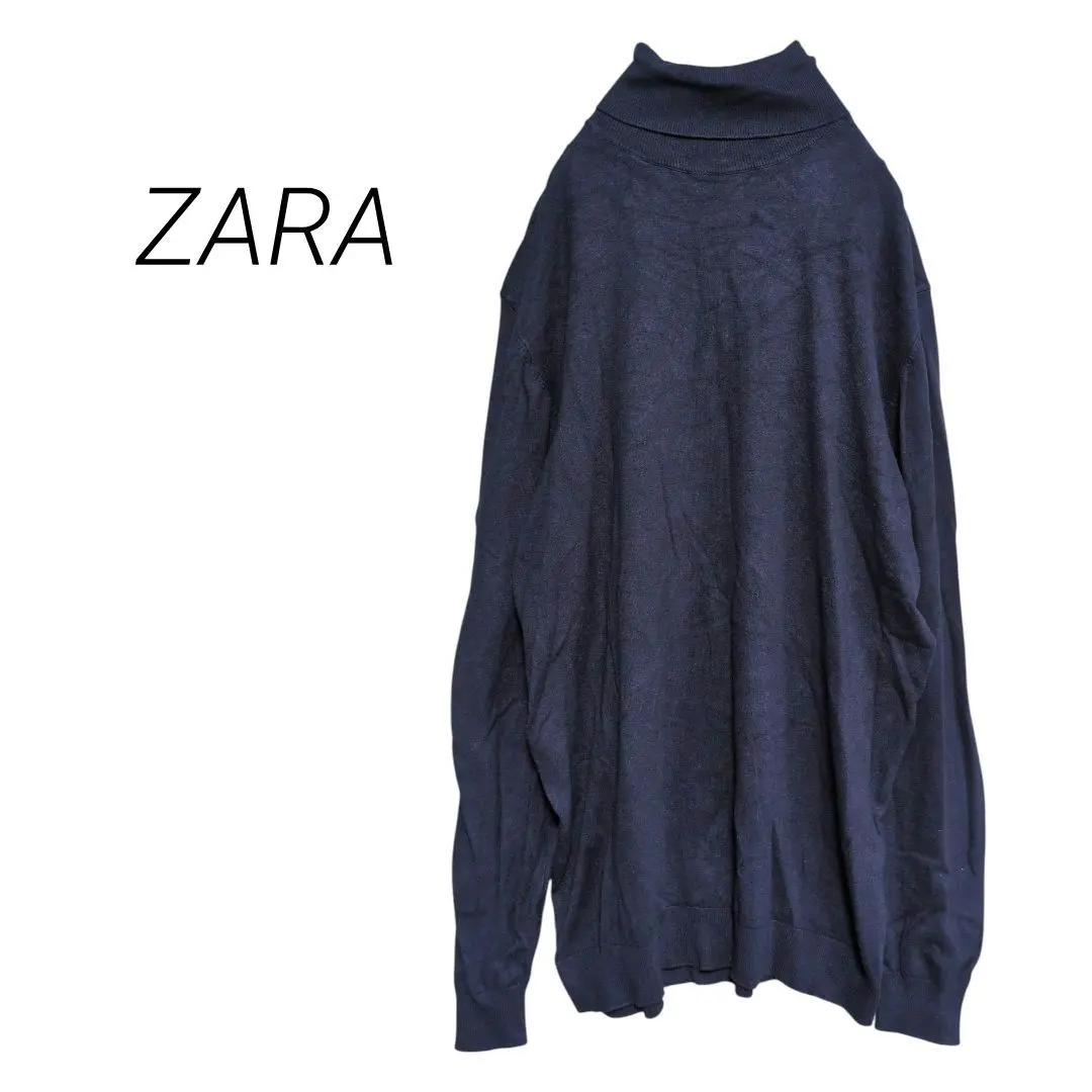 美品【ZARA】高領針織衫 長袖針織衫 高針數毛衣 海軍藍 L 的縮圖