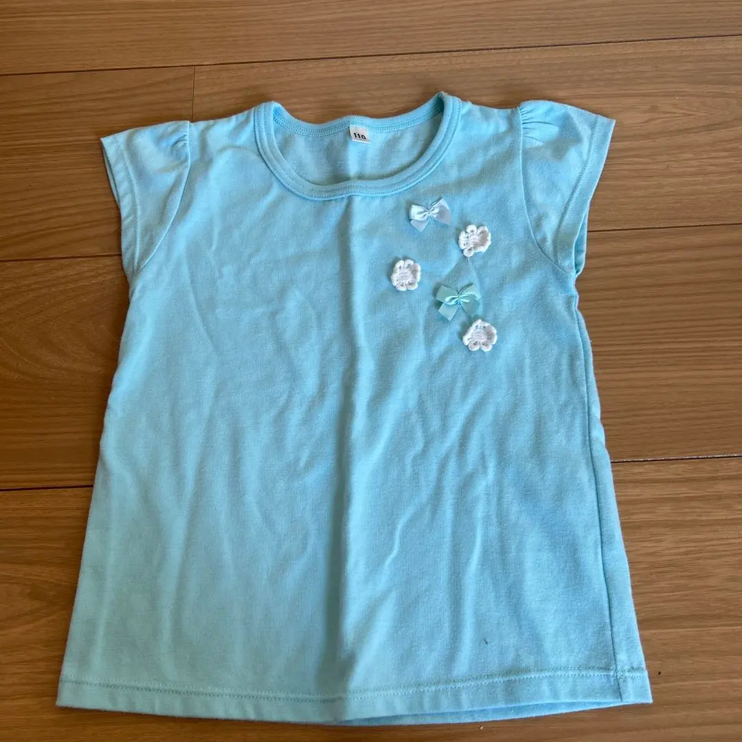 Thumbnail of Light blue short-sleeved T-shirt with floral embroidery