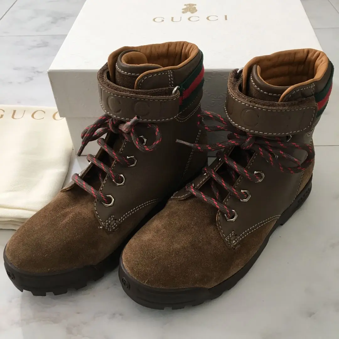 グッチ GUCCI ブーツ ムートンブーツ ムートン カーフレザー キッズ 32 グッチ ラバー×ムートン ショートブーツ 7 メンズ ブラウン