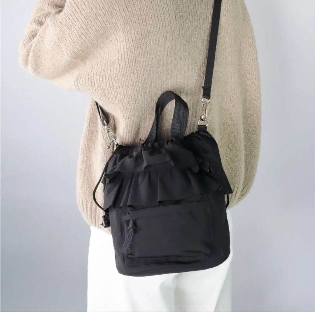 Thumbnail of Final Price Reduction: Frill Drawstring Shoulder Bag, Black