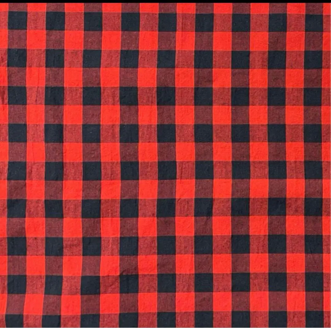 Thumbnail of # Banshu-ori Cotton Check Fabric ☆ Black/Red Check 112cm x 4.0m