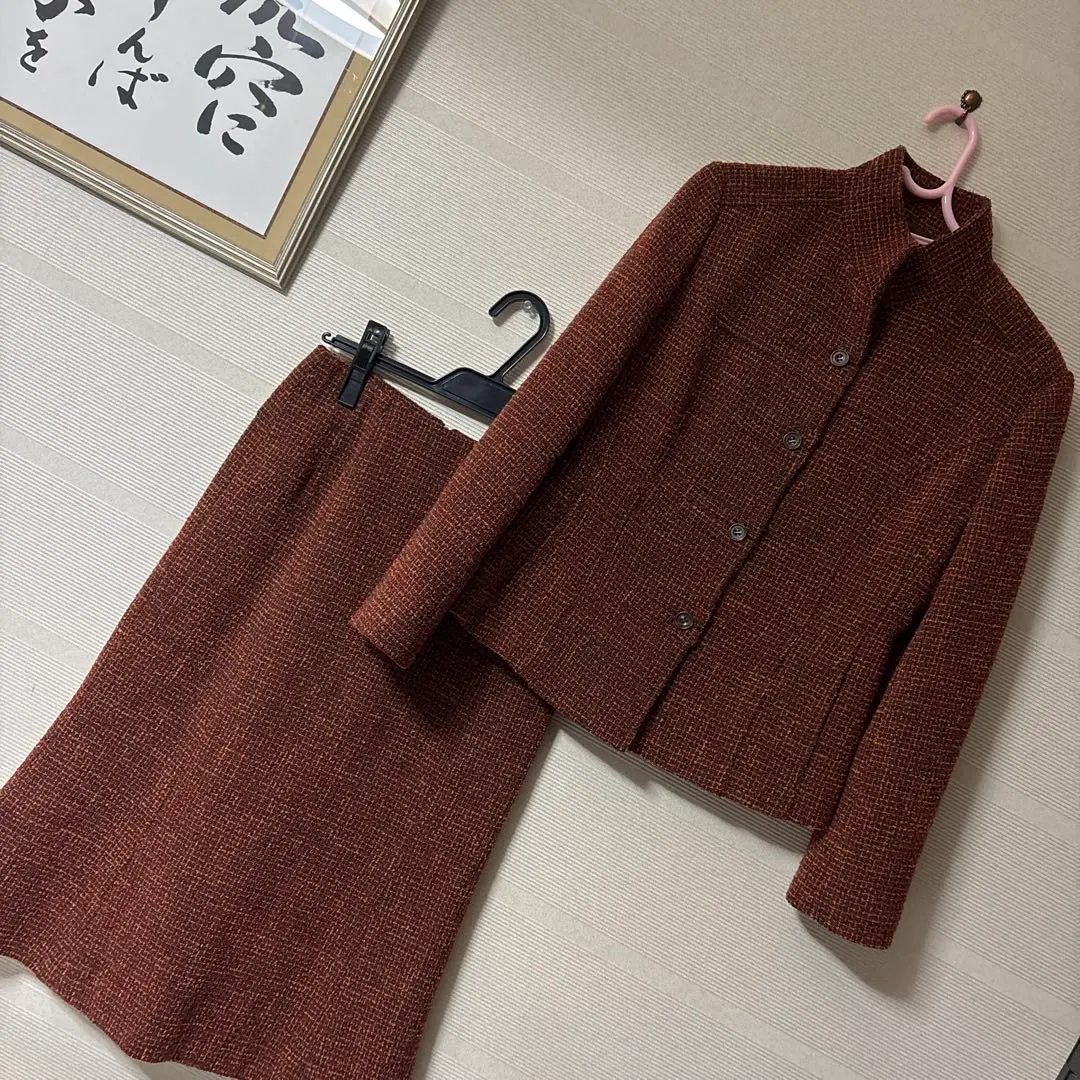 橘棕色系粗花呢外套與裙子套裝9號 的縮圖