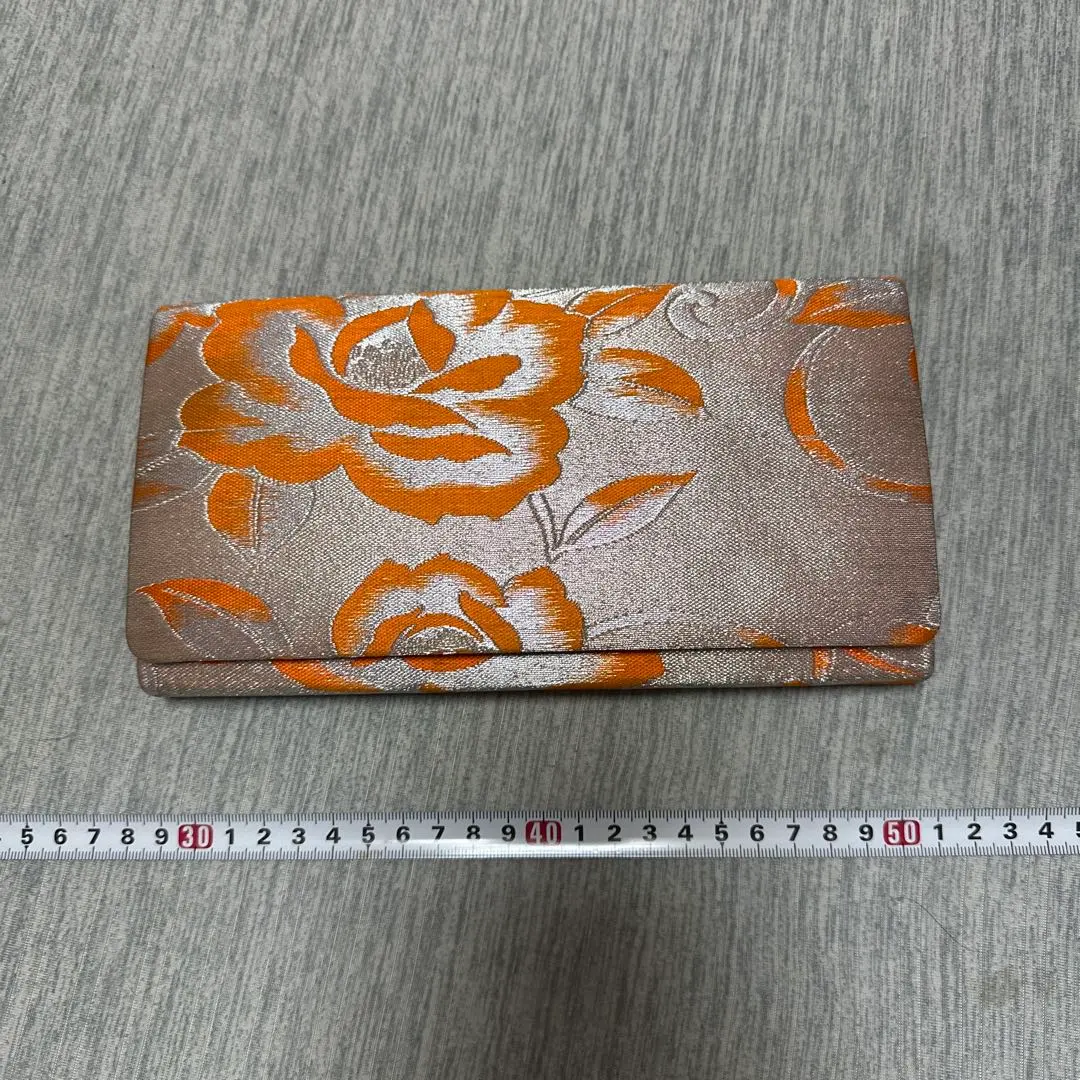 Thumbnail of Long wallet for Japanese attire, floral pattern, orange beige