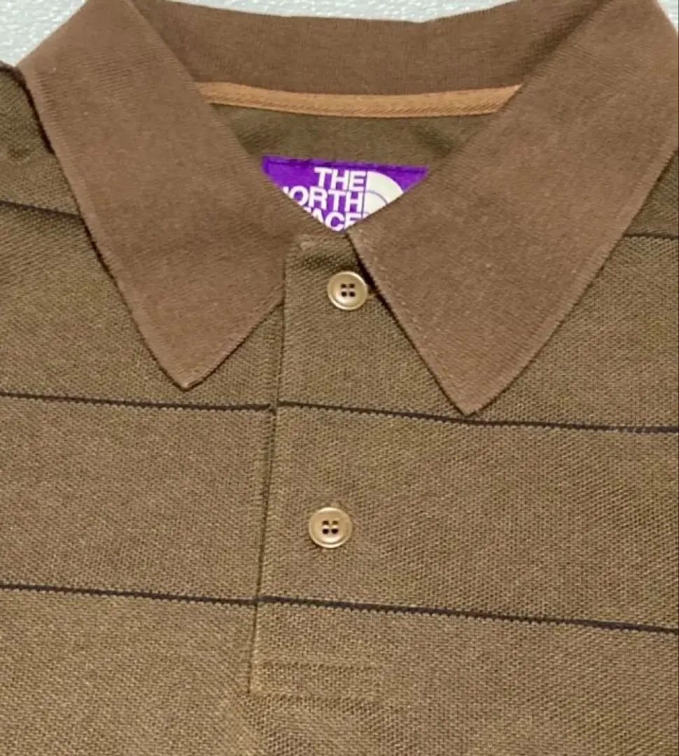 【新品】ザノースフェイスパープルレーベル　フィールドストライプポロ　ブラウン　M THE NORTH FACE PURPLE LABEL Field Striped Polo Asphalt Gray