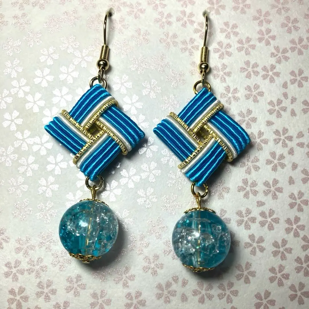 水引風車　藍綠&純白　part2 耳環、耳夾 的縮圖