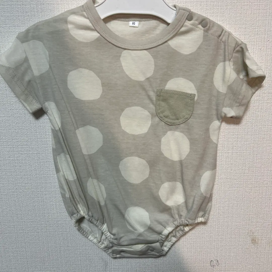 Thumbnail of Gray-toned white polka dot romper, size 80