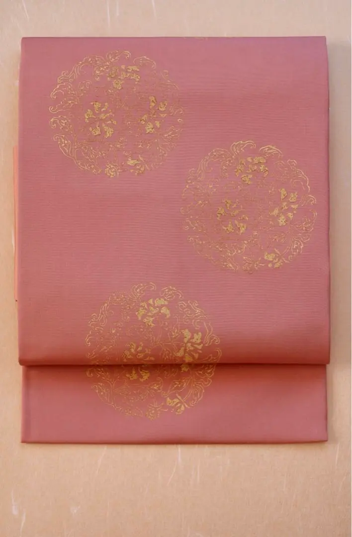 貴久樹 ムガシルク 刺繍 袋帯 鳥 六通 袋帯 秀品 向かい鳥 樹木 唐織 箔 ベージュ 六通 正絹 中古
