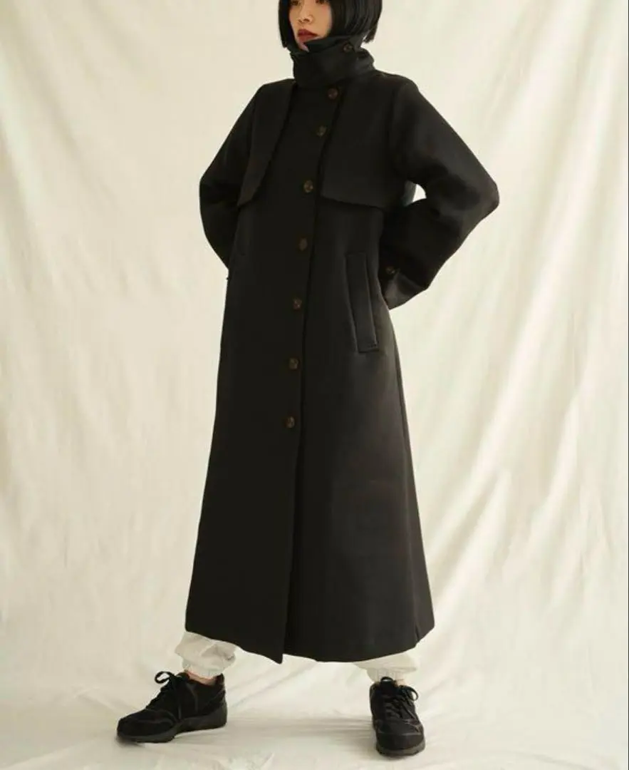 ENOF twill long coat ブラック Mサイズ ENOF（イナフ）の「twill long coat（ステンカラーコート）」 - WEAR