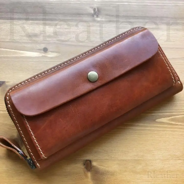 意大利皮革 真皮 革 レザー 長款錢包 棕色棕色 手工製作 #624 的縮圖